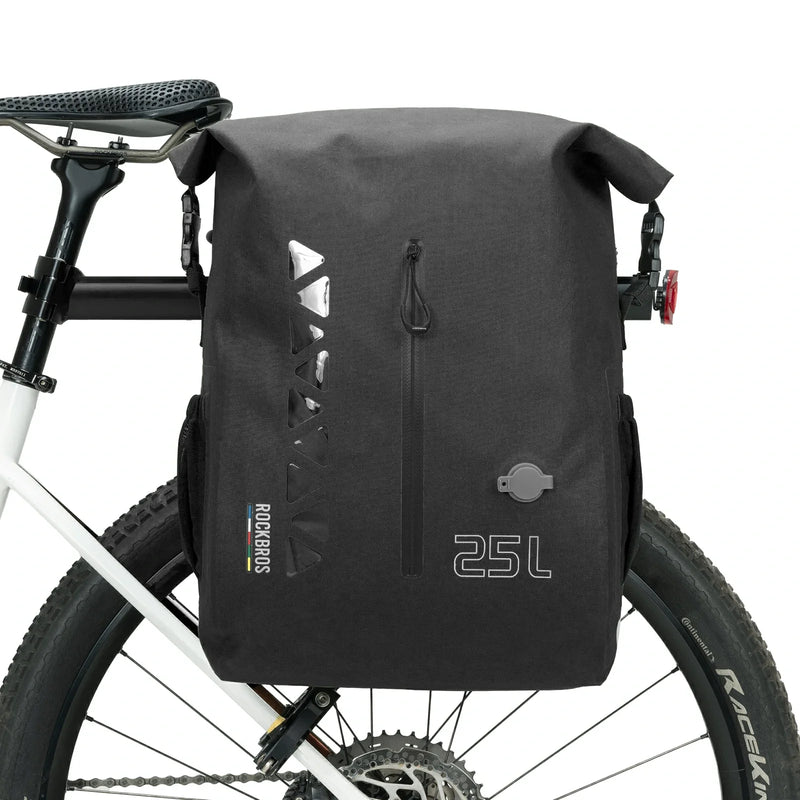 TL-153 25L Seamless 100% Waterproof Bike Panniers Rear Rack Bicycle Bag ROAD TO SKY