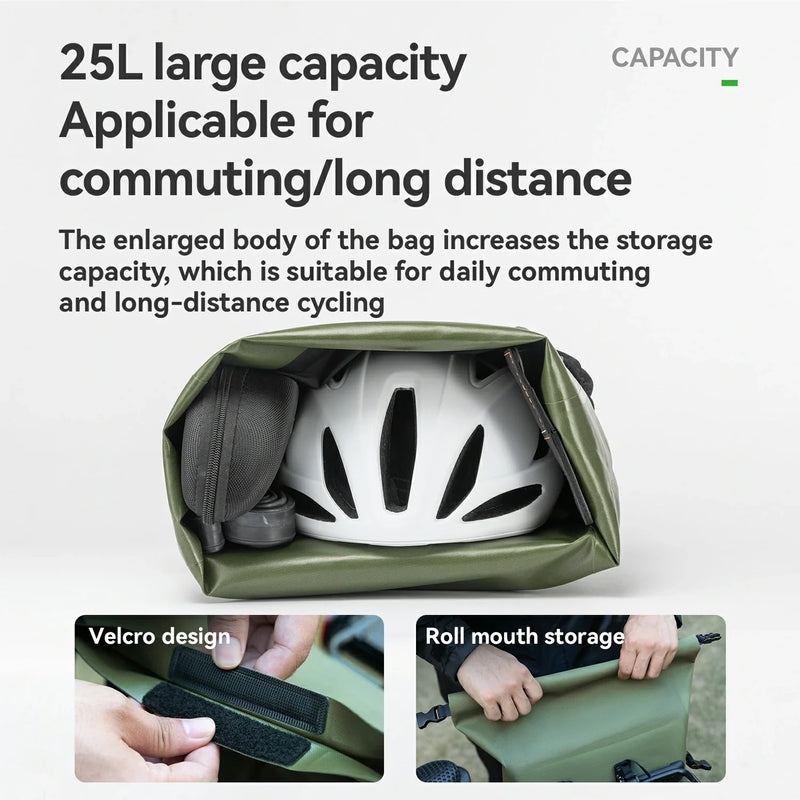 TL-153 25L Seamless 100% Waterproof Bike Panniers Rear Rack Bicycle Bag ROAD TO SKY
