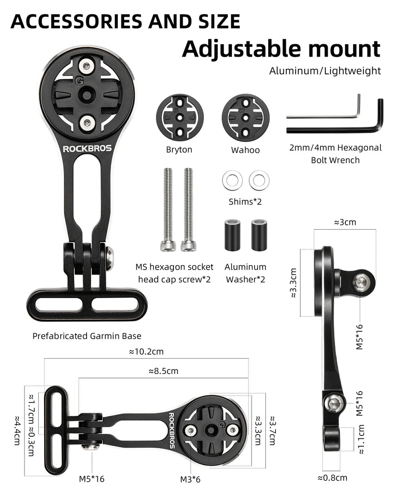 ROCKBROS Bike Computer Mount Out-Front Aluminum Integrated Bicycle Cycling Computer Mount