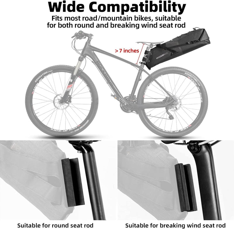 ROCKBROS Waterproof Bikepacking Saddle Bag 14L Adjustable Capacity Easy Install