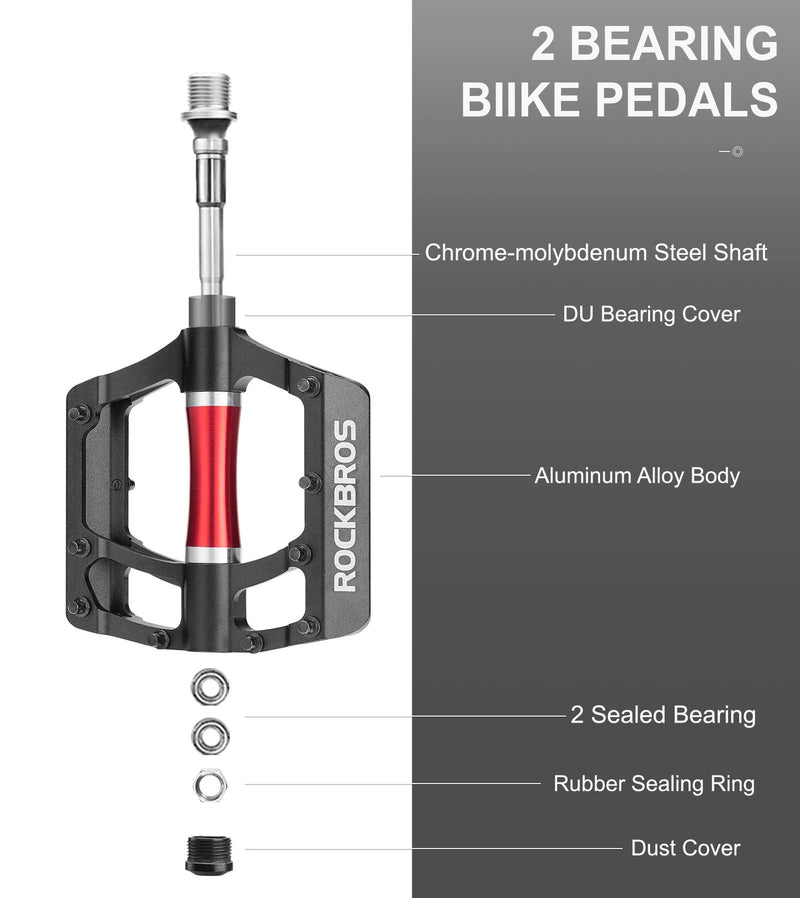 ROCKBROS MTB Pedals Platform Bike Pedal Aluminum 9/16" Bicycle Pedal Non-Slip Lightweight Flat Pedals for BMX Road Mountain Bikes