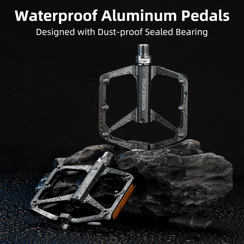 ROCKBROS MTB Reflective Aluminum Pedals 9/16" Sealed Bearing Lightweight