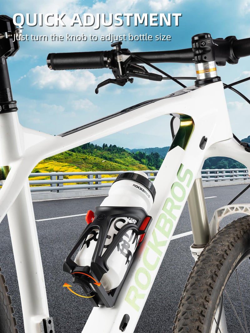 ROCKBROS Adjustable Water Bottle Holder for 2.3-3" Bottles, Bike & Motorcycle Mount