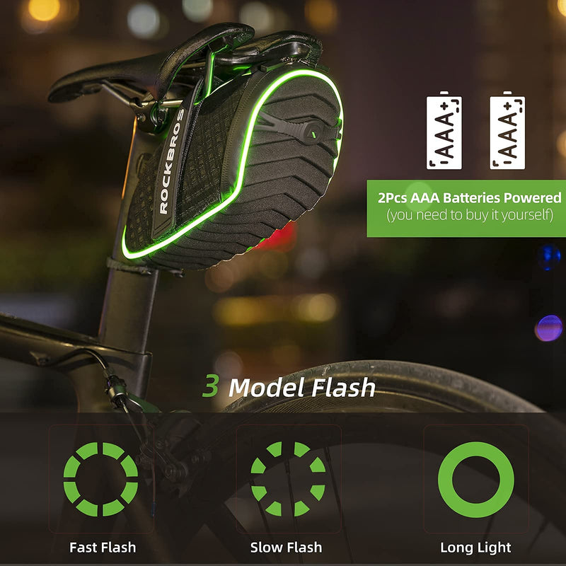 ROCKBROS Bike Seat Bag with LED Light, Waterproof, 3D Shell, and Rain Cover
