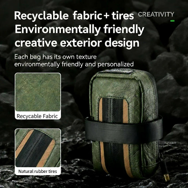 Sustainable Eco-Friendly Recycled Tire Bike Saddle Bag 0.4L ROAD TO SKY
